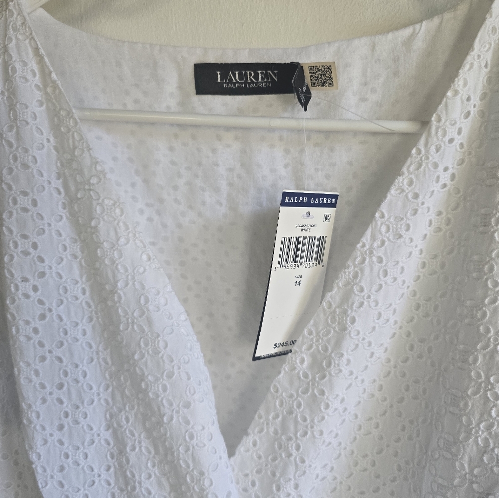 Ralph Lauren White Eyelet Wrap Dress NWT Size 14 - Picture 8 of 8